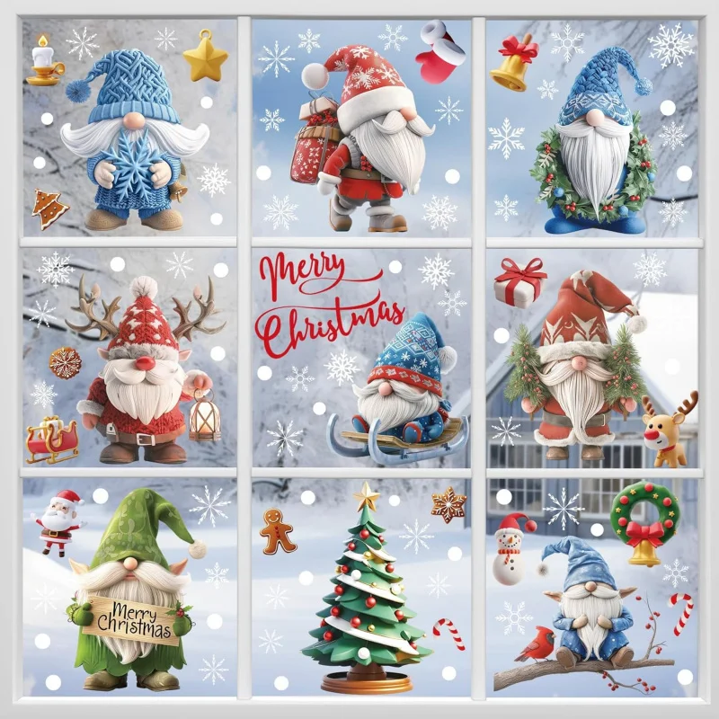 Christmas Window Stickers, 9 Sheets Colorful Santa Claus Snowman Reindeer Decorations, Festive Holiday Home Decoration Supplies - Image 3