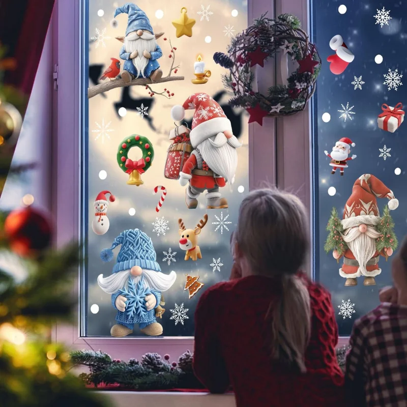 Christmas Window Stickers, 9 Sheets Colorful Santa Claus Snowman Reindeer Decorations, Festive Holiday Home Decoration Supplies - Image 4