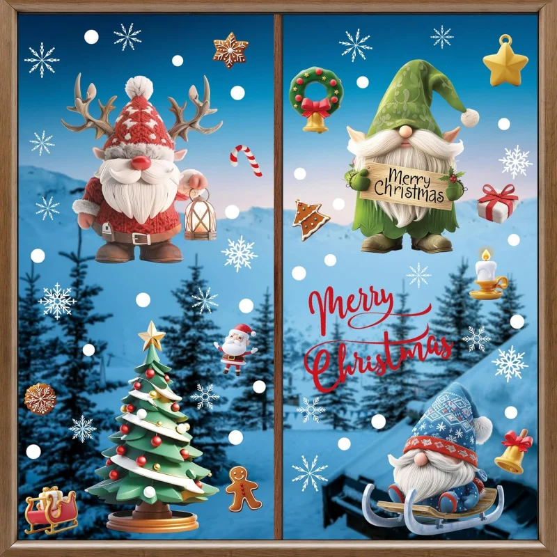 Christmas Window Stickers, 9 Sheets Colorful Santa Claus Snowman Reindeer Decorations, Festive Holiday Home Decoration Supplies