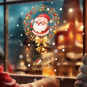 Christmas Window Stickers Static Cling Glass Decals Santa Snowflake Pattern Removable Shop Window Decor Holiday Home Decoration