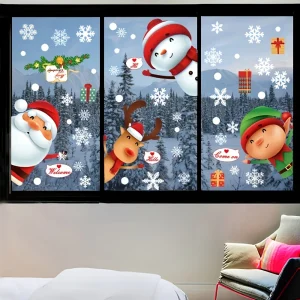Christmas Window Stickers Winter Snowman Santa Claus Snowflake Reindeer Static Electricity Stickers