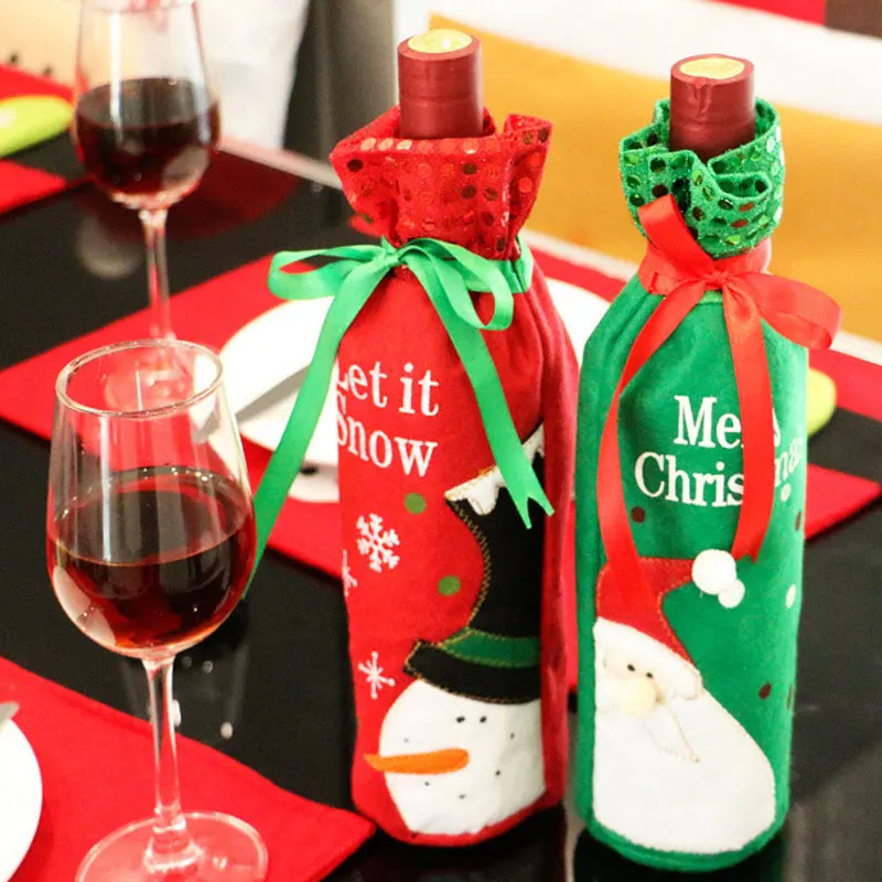 Christmas Wine Bottle Cover Toppers Light Up Santa Claus Gnomes Bottle Bags For Holiday Xmas Table Decorations - Image 3