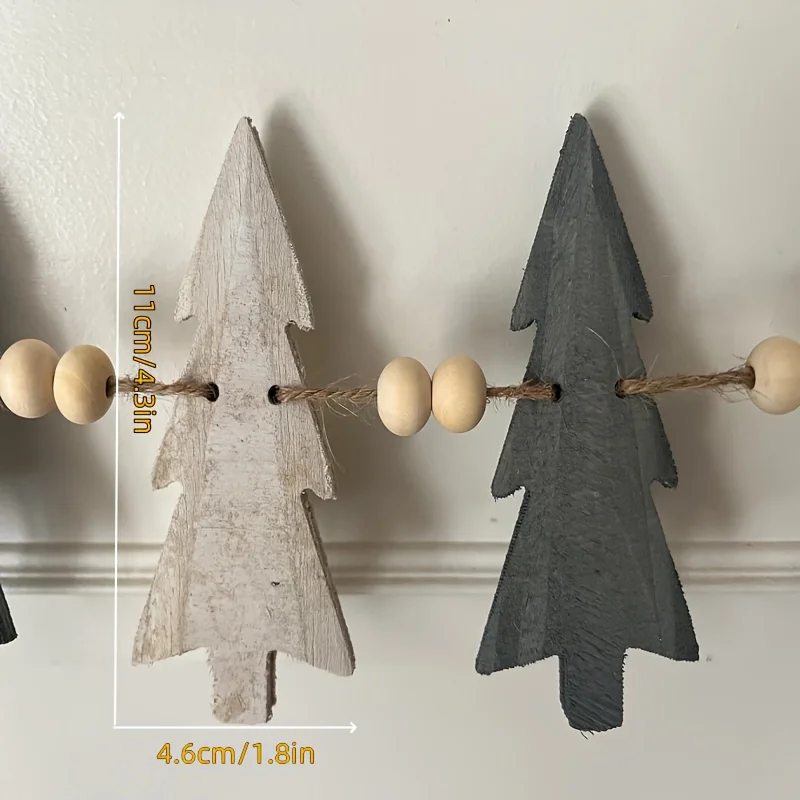 Christmas Wooden Wreath with 12 Trees and Beads for Winter Holiday Fireplace Decoration - Image 3