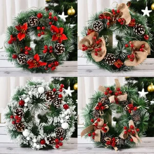 Christmas Wreath Centerpiece Decoration Artificial Round Holiday Wall Door Hanging Ornament Christmas Garland Home Decor Props