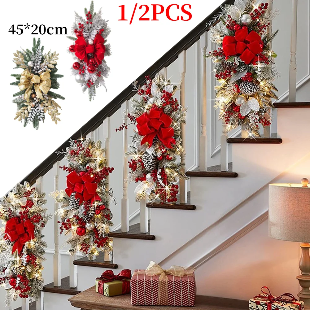 Christmas Wreath Pendants Ornament Swag Trim Garland without/with Light Home Door Window Decoration Accessories - Image 2
