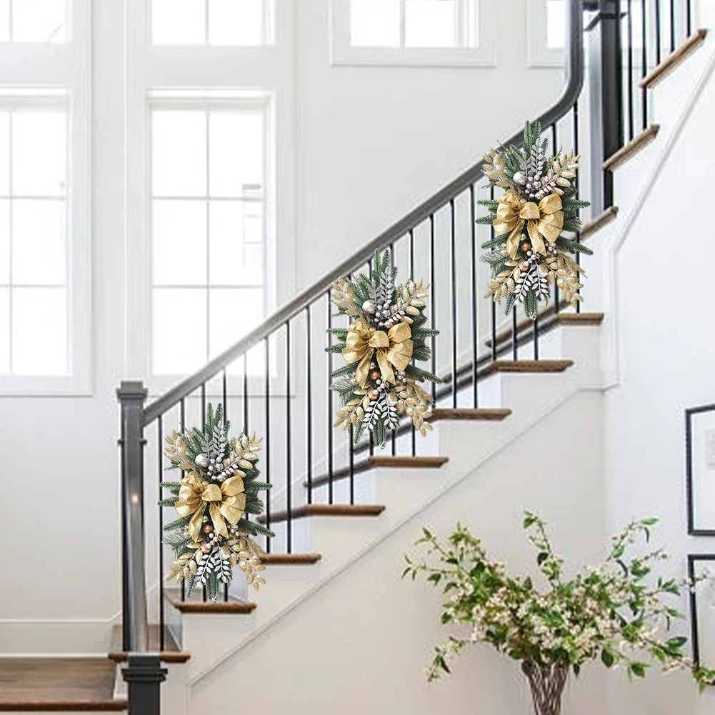 Christmas Wreath Pendants Ornament Swag Trim Garland without/with Light Home Door Window Decoration Accessories - Image 3
