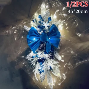 Christmas Wreath Pendants Ornament Swag Trim Garland without/with Light Home Door Window Decoration Accessories