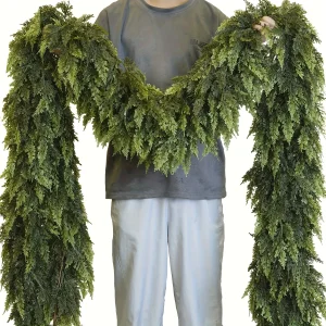 Christmas cedar wreath, artificial realistic green, artificial real touch winter pine and cypress wreath