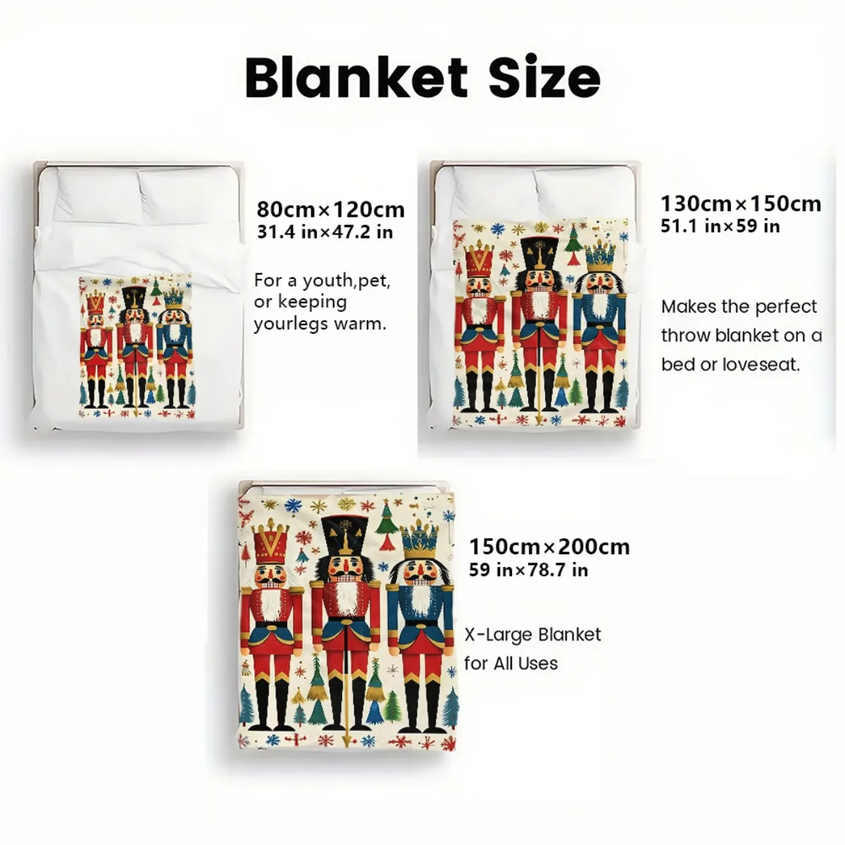 Christmas nutcracker soldier red blue uniform snowflake tree pattern festive holiday flannel blanket home decoration winter - Image 4