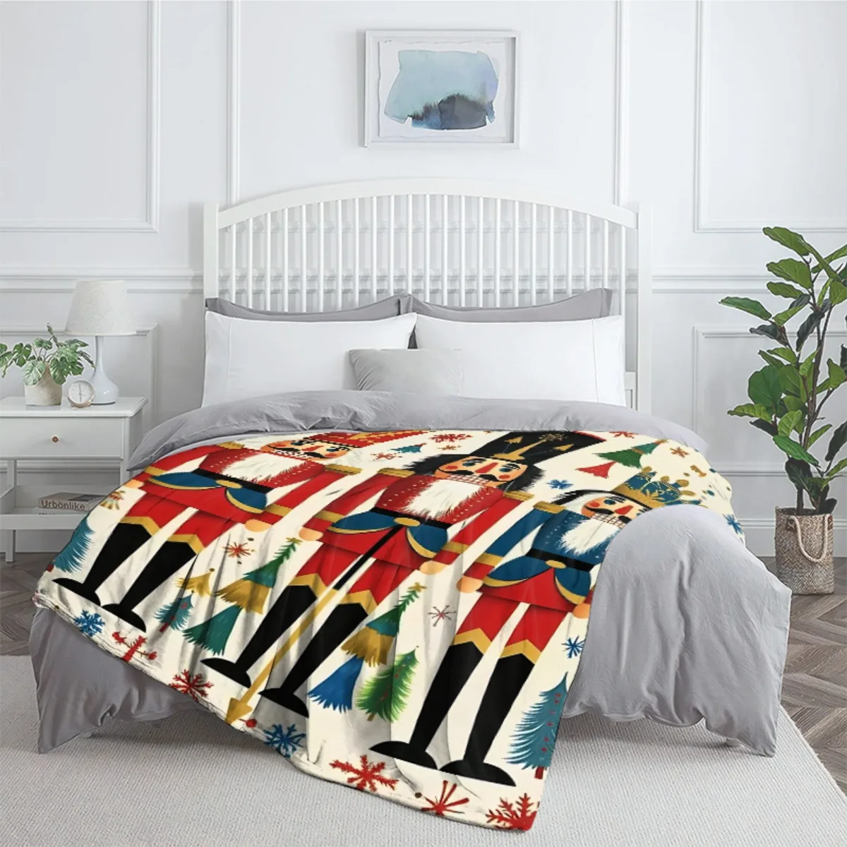 Christmas nutcracker soldier red blue uniform snowflake tree pattern festive holiday flannel blanket home decoration winter - Image 3