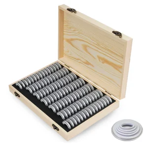 Coin Holder Protective Case Adjustable 100 Pieces Wooden Storage Box with Foam Insert for Commemorative Coins Collection Organizer