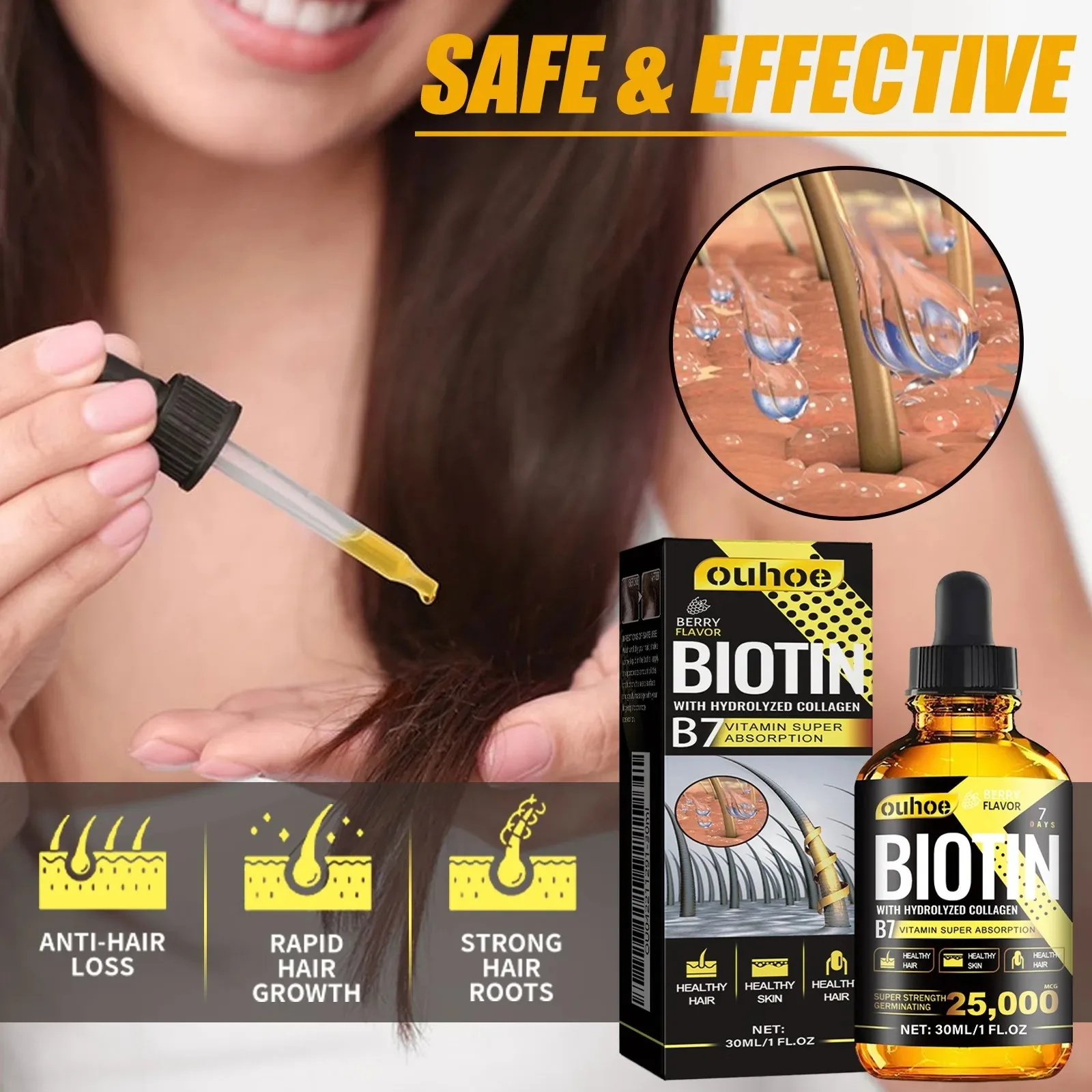 Collagen B7 Vitamin Hair Growth Essential Oil Prevent Hair Loss And Nourish With Essential Oil Scalp Treatment Set For Men Women - Image 3