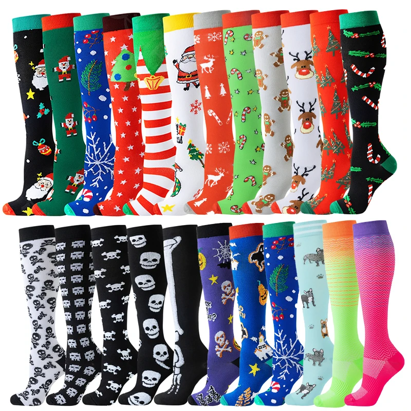Compression Socks Sports Jump Rope Yoga Elastic Pressure Calf Stockings Socks Varicose Veins Compress Halloween Christmas New