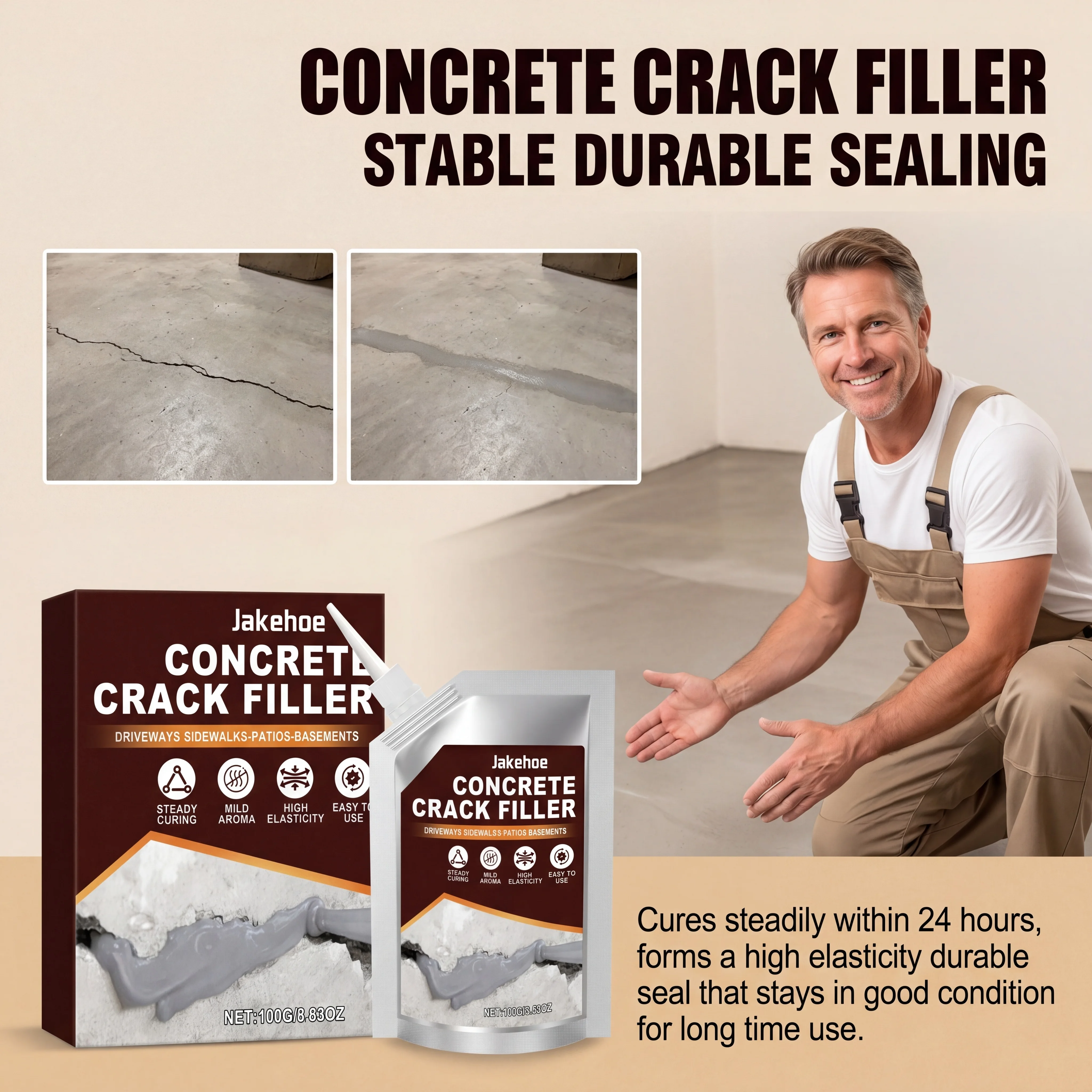 Concrete Crack Filler Self Leveling Sealant Driveway Sealer Masonry Gap Filler Cement Repair Waterproof 100g Industrial Sealant