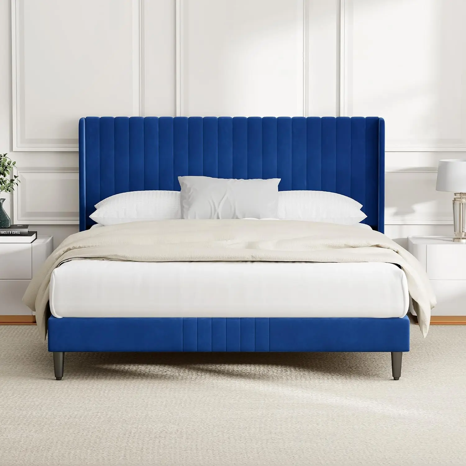 CozyLiving Double Upholstered Bed Frame with Cozy Tufted Headboard, Wood Slat Support, No Box Spring Needed - CHARLIE (Beige) - Image 2