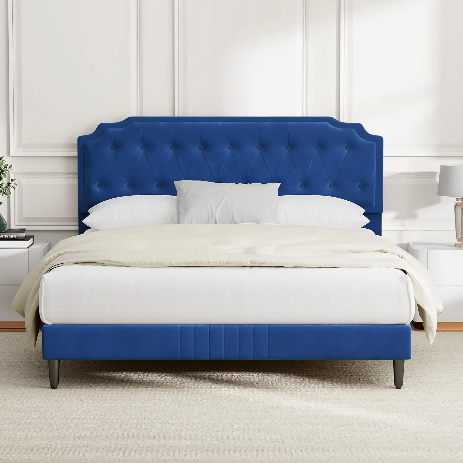 CozyLiving Upholstered Bed Frame with Cozy Button Tufted Headboard & Adjustable Height, Wood Slat Support, No Box Spring Needed - CHELSEY - Image 2