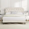 CozyLiving Upholstered Bed Frame with Cozy Button Tufted Headboard & Adjustable Height, Wood Slat Support, No Box Spring Needed - CHELSEY