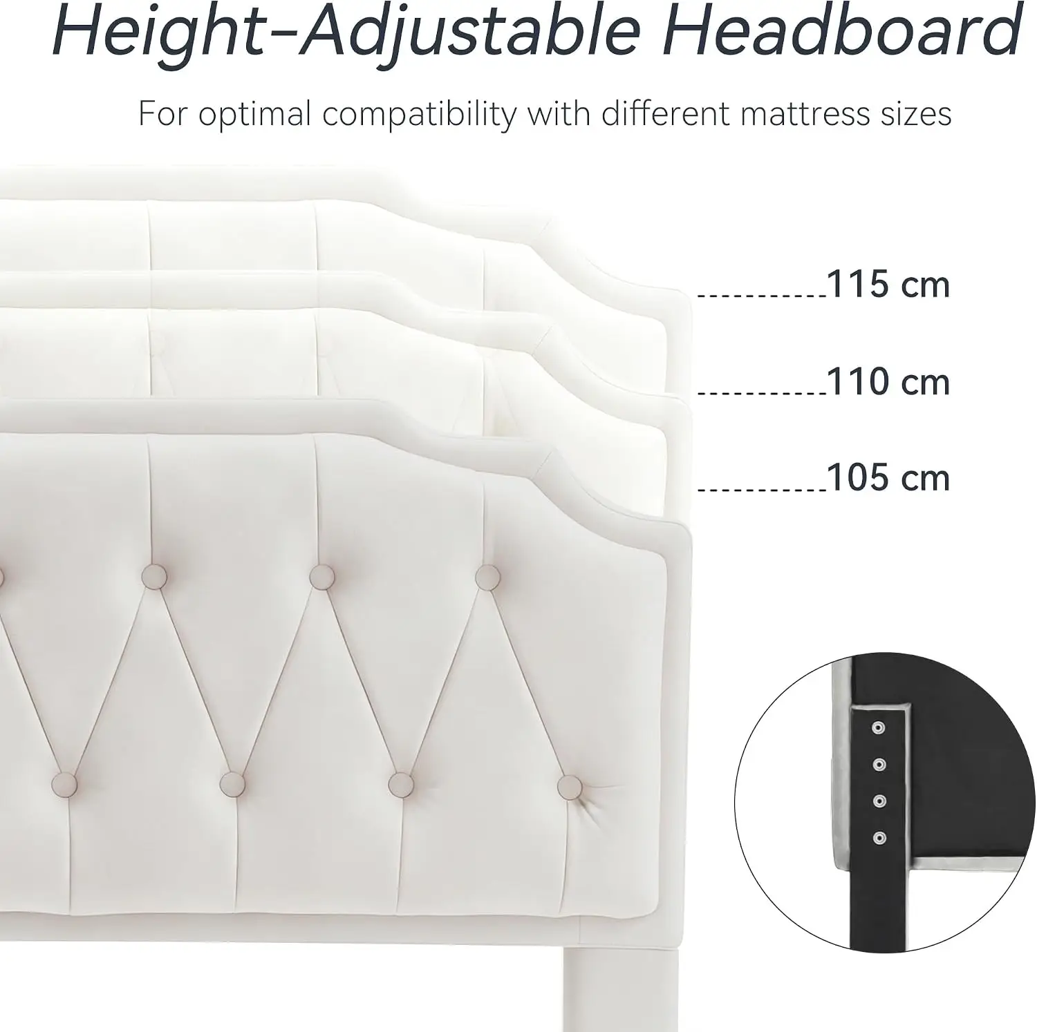CozyLiving Upholstered Bed Frame with Cozy Button Tufted Headboard & Adjustable Height, Wood Slat Support, No Box Spring Needed - CHELSEY - Image 6