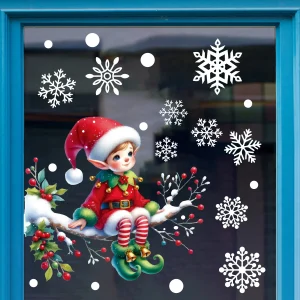 Creative Christmas Snowman Window Stickers Xmas Elf Boy Santa Claus Elk Glass Stickers Merry Christmas Decor Happy New Year 2026