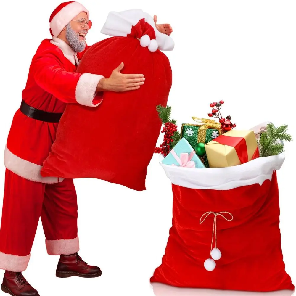Creative Extra Large Christmas Bag Huge Reusable Santa Claus Gift Bag Red Large Capacity Plush Storage Pouch New Year - Image 3