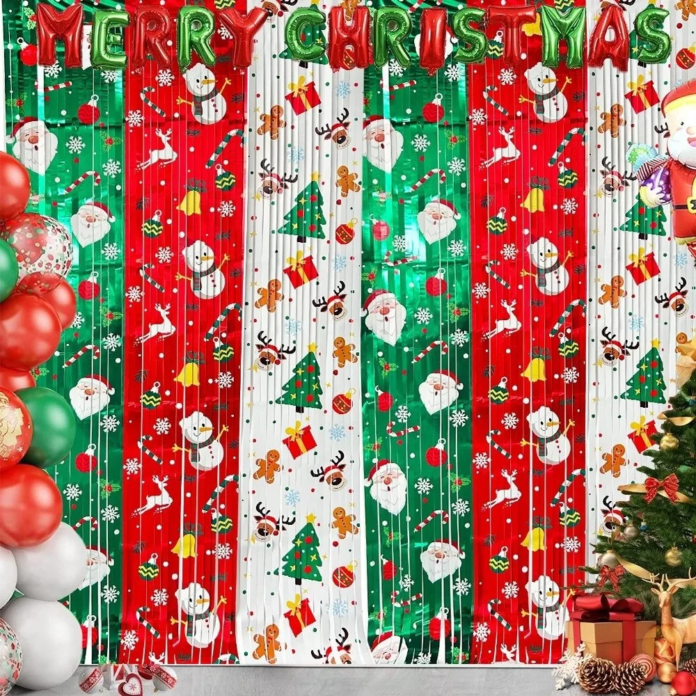 Creative Foil Fringe Curtains Red Green White Hanging Christmas Rain Curtains Tinsel Fringe Curtains Photo Backdrop - Image 2