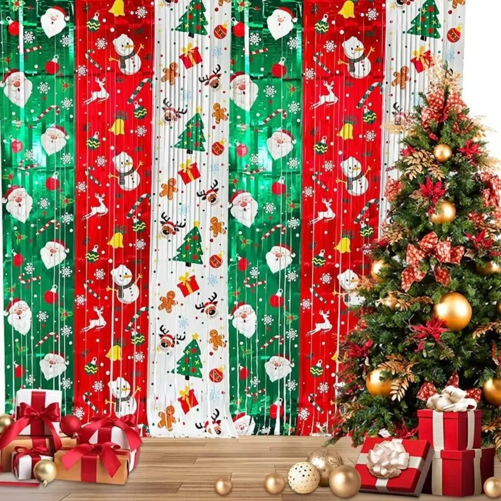 Creative Foil Fringe Curtains Red Green White Hanging Christmas Rain Curtains Tinsel Fringe Curtains Photo Backdrop