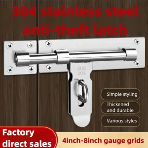 Cupboard 4 Inch Hardware Door Lock Stainless Steel Barrel Bolt Latch Padlock Clasp Set Brushed, For Locking Door Window Drawer
