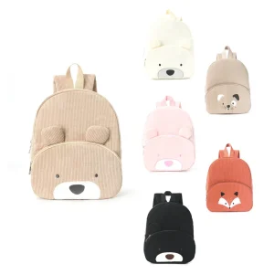 Cute Bear Corduroy Backpack for Elementary School Students, Fashionable Casual Backpack, Cartoon Plush Bag