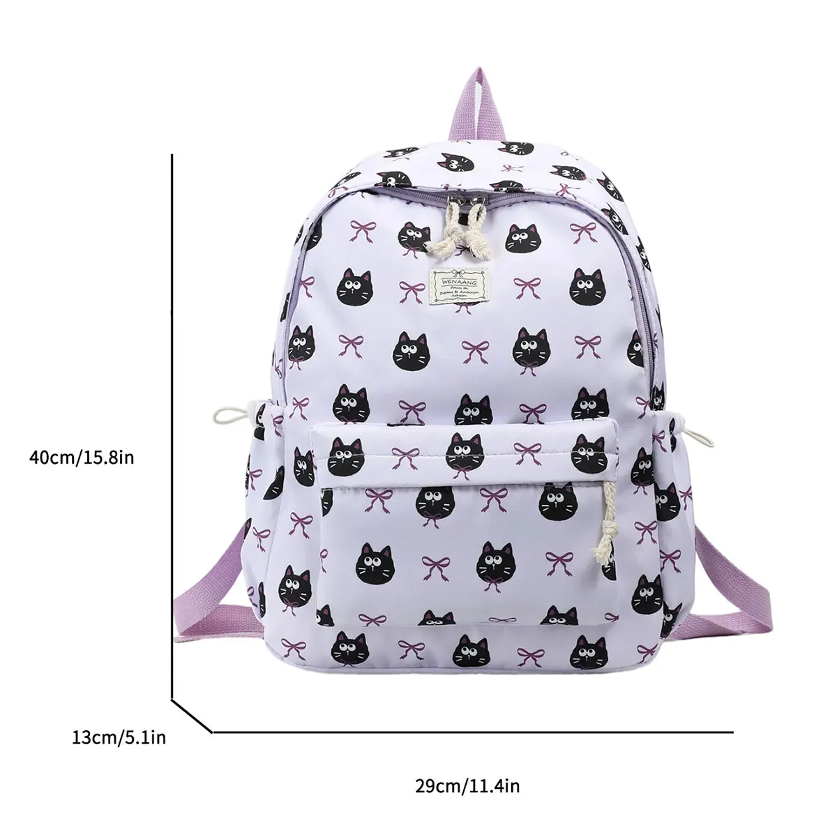 Cute Girl Animal Bow Printed Middle School Student Backpack Nylon Lightweight Large Capacity Casual Backpack Campus Outdoor - Image 2