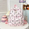 Cute Girl Animal Bow Printed Middle School Student Backpack Nylon Lightweight Large Capacity Casual Backpack Campus Outdoor