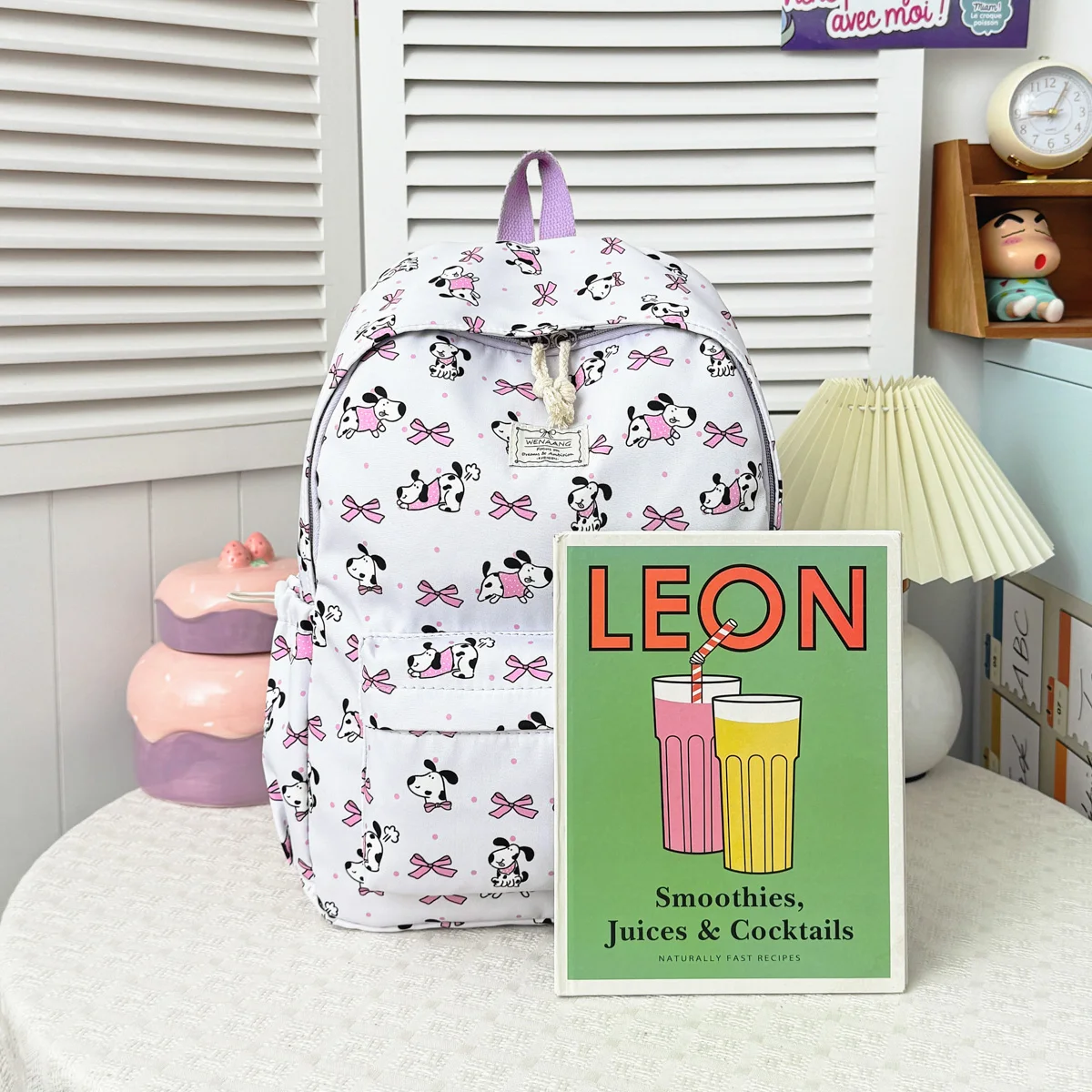 Cute Girl Animal Bow Printed Middle School Student Backpack Nylon Lightweight Large Capacity Casual Backpack Campus Outdoor - Image 3
