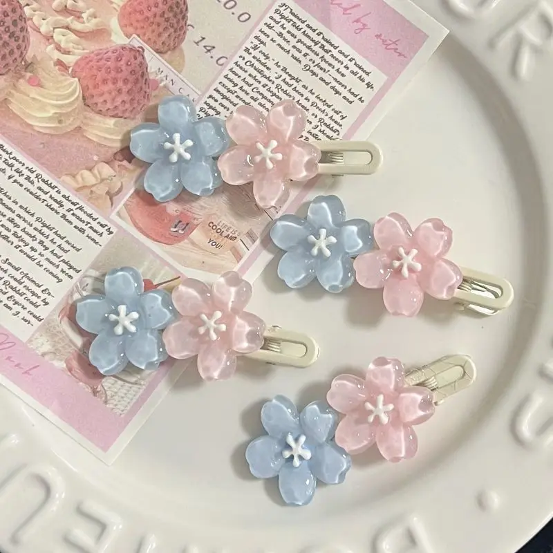 Cute Jelly Cherry Blossom Hair Clip Romantic Kawaii Hairpin for Girls Bangs & Side Hair Accessories Korean Style Duckbill Clips