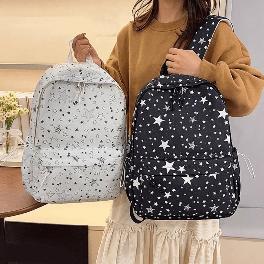 Cute Starry Sky Star Backpack Print Lightweight Nylon Backpack Large Capacity College Style Students School Bag Gift - Image 3