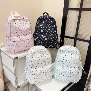 Cute Starry Sky Star Backpack Print Lightweight Nylon Backpack Large Capacity College Style Students School Bag Gift