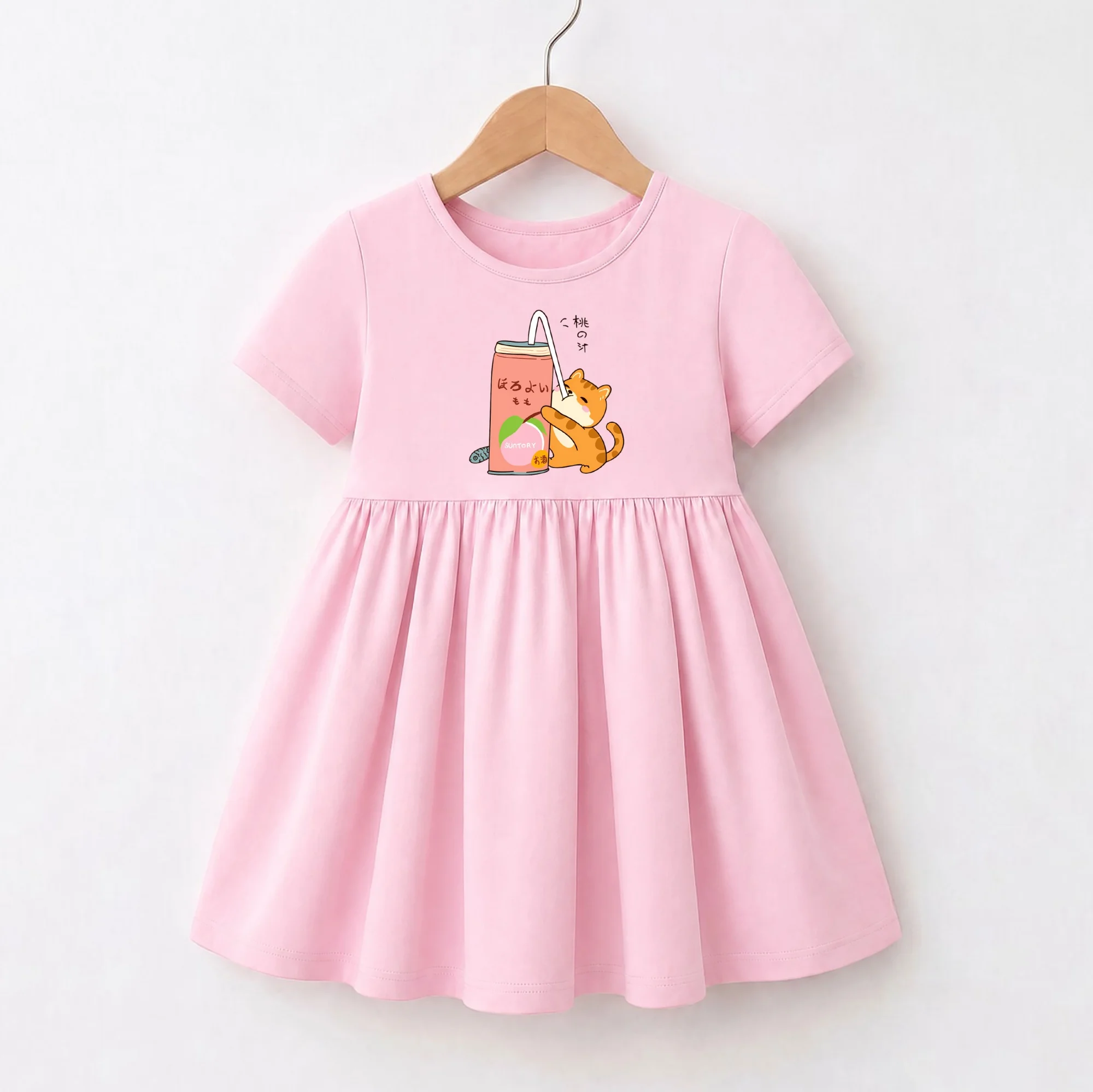 Cute and Funny Cat Dress For Toddler Girls Short Sleeved Cotton Clothes Mouse Cartoon Printed Dresses 3-14T - Image 4