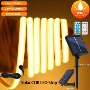 DC 24V Solar LED Strip Light with Remote Control Dimmable 8Modes 320LEDs/m Outdoor Lamp Waterproof Garden Yard Decor 0.5-10m