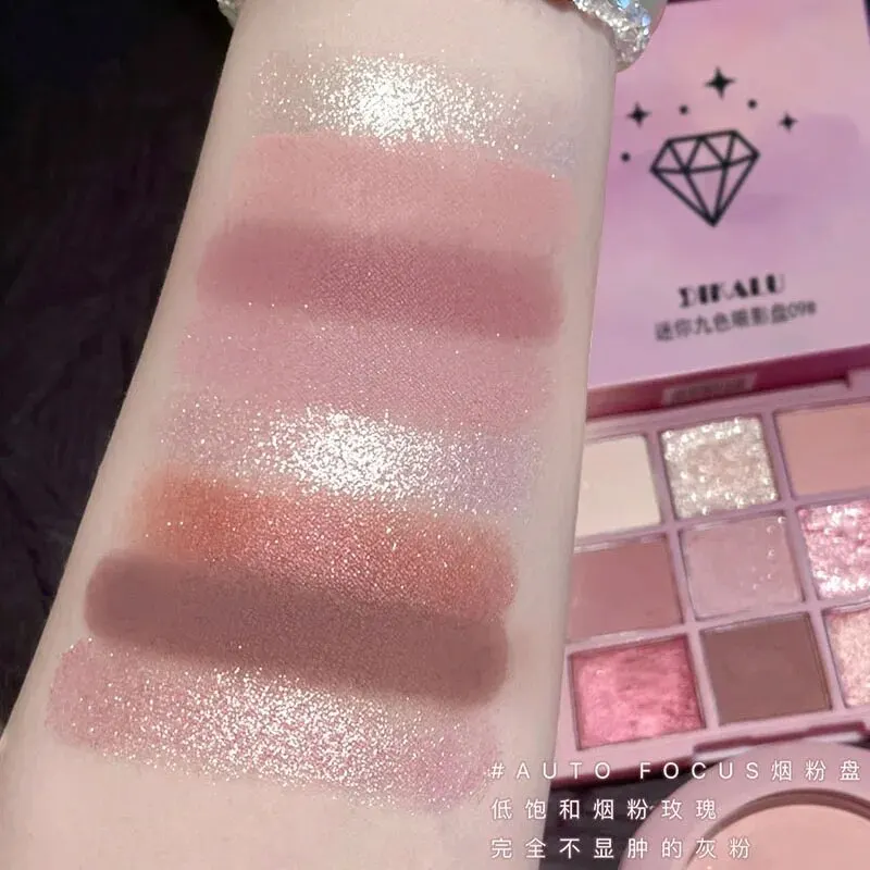 DIKALU Spring And Summer New Eyeshadow Palette Oh Rosy Nine Palace Grid Auto Focus Low Saturation Smoke Powder Rose Plate - Image 3