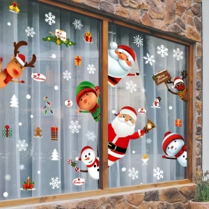 DIY Christmas Window Clings Stickers Xmas Decals Decorations Indoor Holiday Snowflake Santa Claus Reindeer Decals for Party