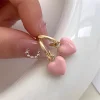 Delicate Sweet Pink Heart Shape Drop Earrings for Women Romantic Gold Color Geometry Hoop Earring Girls Party Daily Jewelry Gift