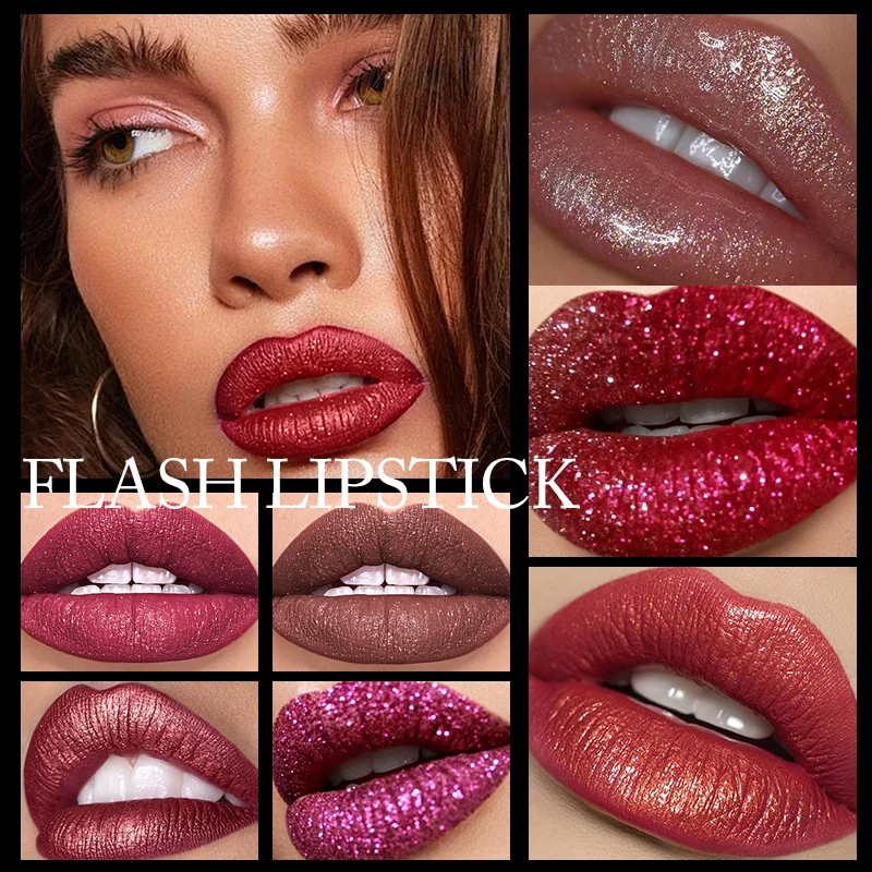 Diamond Shimmering Lipstick Set,High Pigmented Glitter Metallic Lipstick Glitter Lipgloss Lips Makeup Cosmetics Sexy Make Up - Image 4