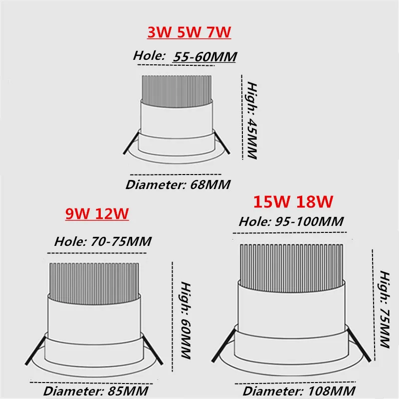 Dimmable Led Downlight Light Ceiling Spot 3w 5w 7w 9w 12w 15w 18w AC85-230V Recessed Lights Indoor Lighting - Image 5