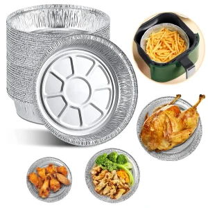 Disposable Round Foil Trays Silver Foil Flan Dish for Air Fryers Baking Cooking Storage Roasting Food Container Kitchen Supplies