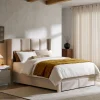 Double Bed Frame with Wooden Slat Frame,Upholstered Linen Channel Tufted Headboard,Two Drawers Storage Cabinet,