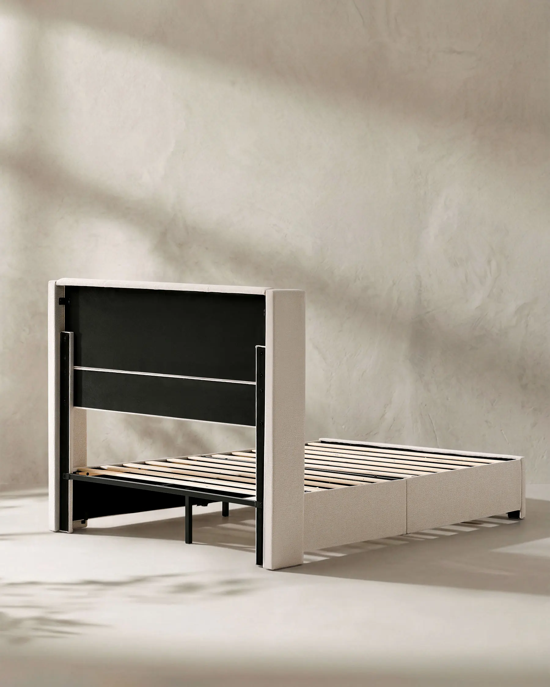 Double Bed Frame with Wooden Slat Frame,Upholstered Linen Channel Tufted Headboard,Two Drawers Storage Cabinet, - Image 3