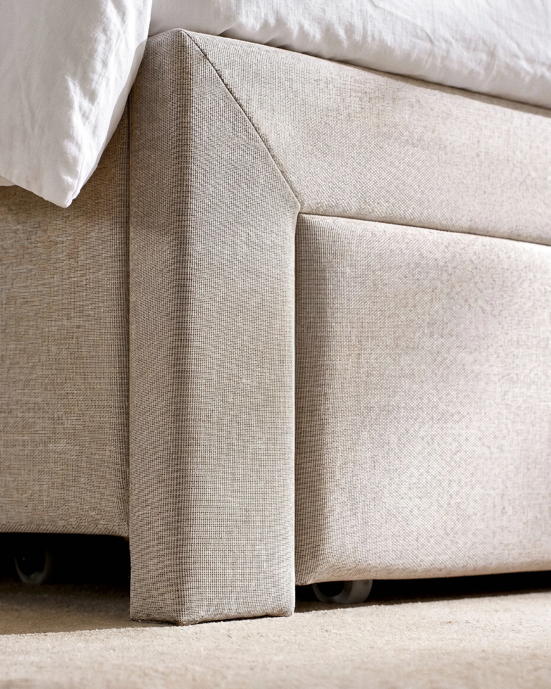 Double Bed Frame with Wooden Slat Frame,Upholstered Linen Channel Tufted Headboard,Two Drawers Storage Cabinet, - Image 5