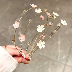 Double Layer Rhinestone Flower Hairbands for Women Fashion Elegant Metal Hair Hoop Korean Style Headwear Girls Hair Accessories