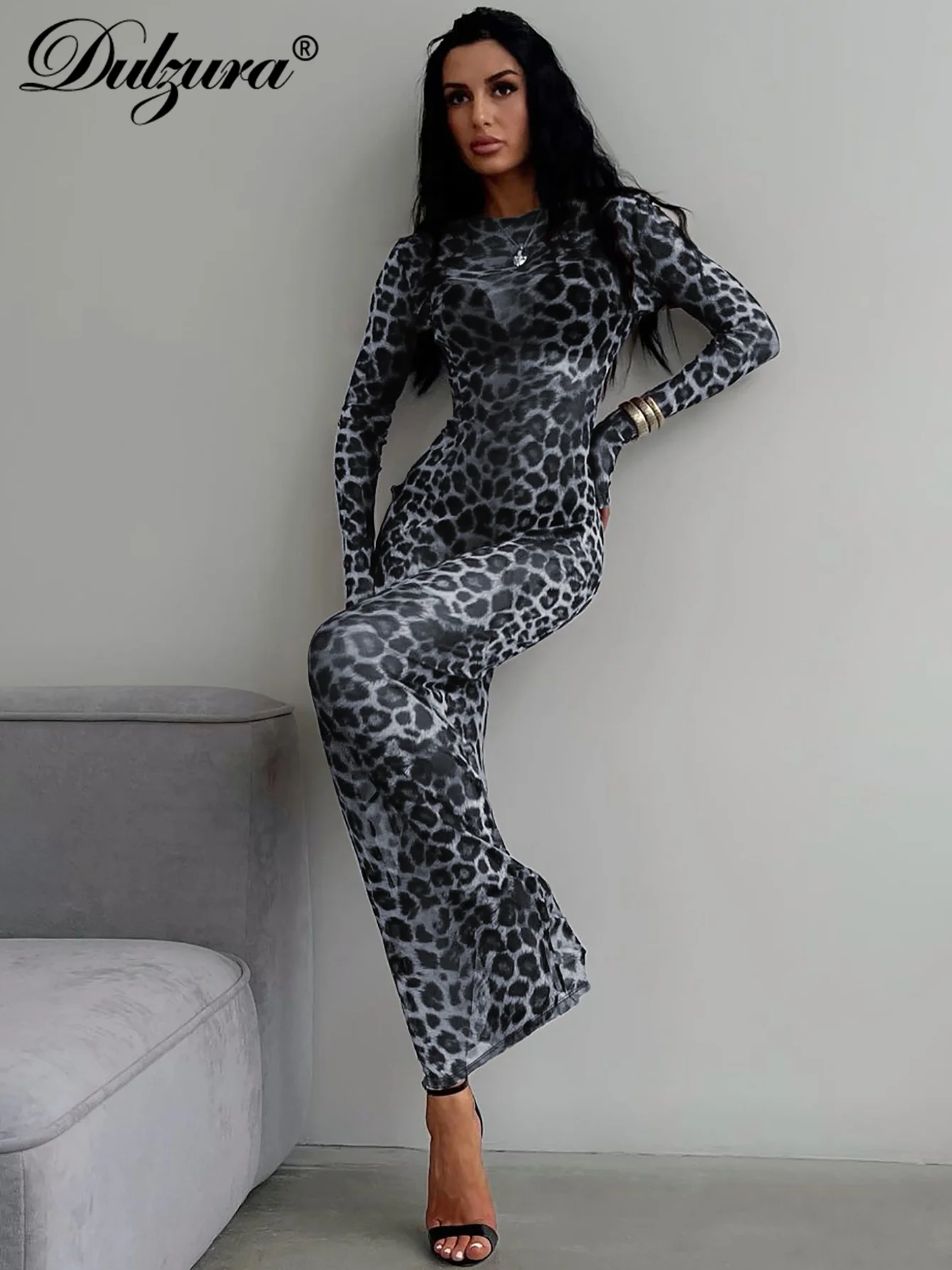 Dulzura 2024 Sexy Elegant Maxi Dress Printed Leopard Long Sleeve Dresses Women Clothes Y2K Lady Party Club Streetwear Holiday - Image 5