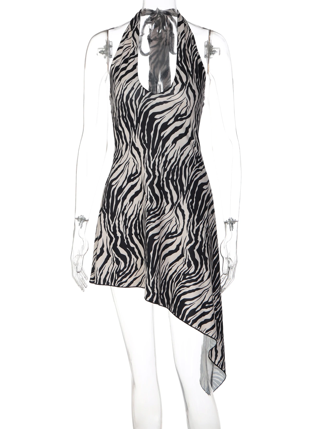 Dulzura Women'S Sexy Backless Lace Up Irregular Zebra Stripes Mini Dress Fashion Elegant Halter Dress Party Club Summer Clothes - Image 6