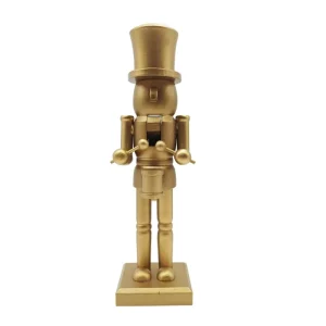 E28F Mantels Christmas Decoration, Gold-Tone Nutcrackers Soldier Figurine with Square Freestanding Base for Shelf and Entryway