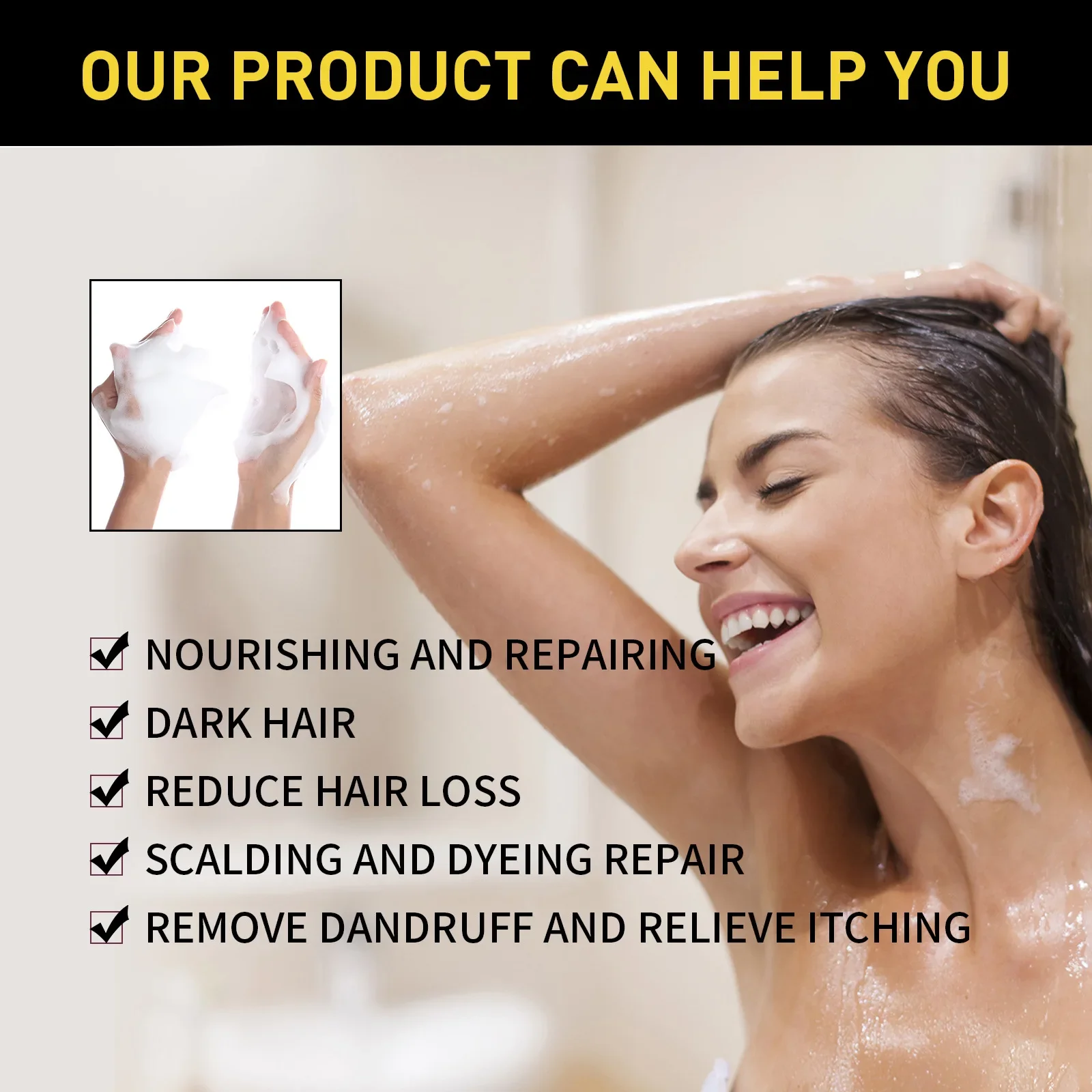 EELHOE Black Hair Dye Shampoo 3 in 1 Growth Clean Hair Darkening Deep Nourishing Black Hair Dye Shampoo Natural Organic Herbal - Image 5